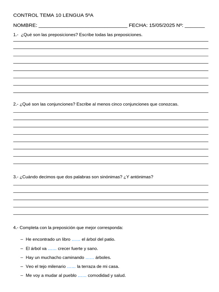 Ejercicios de Lengua para 5º de Primaria | PDF