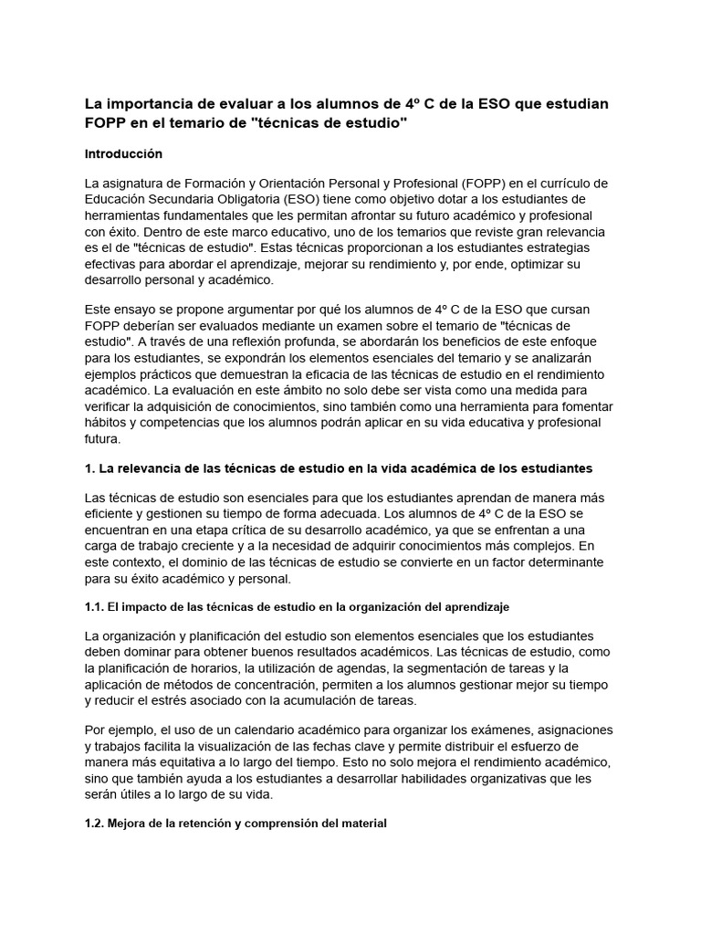 Evaluación de Técnicas de Estudio en FOPP | PDF | Habilidades de ...