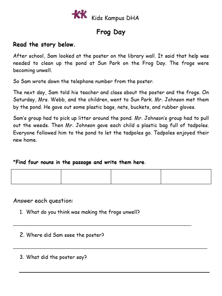Noun Worksheet for Kids: Frog Day | PDF