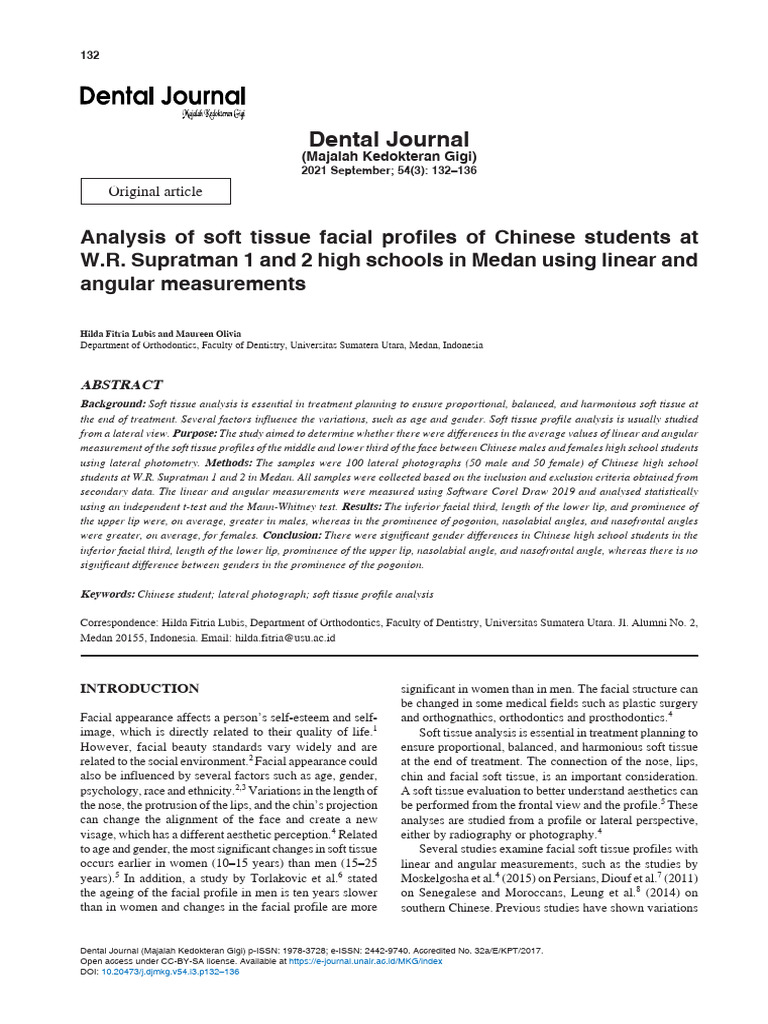 Soft Tissue Profile Analysis in Chinese Students | PDF | Face | Student ...