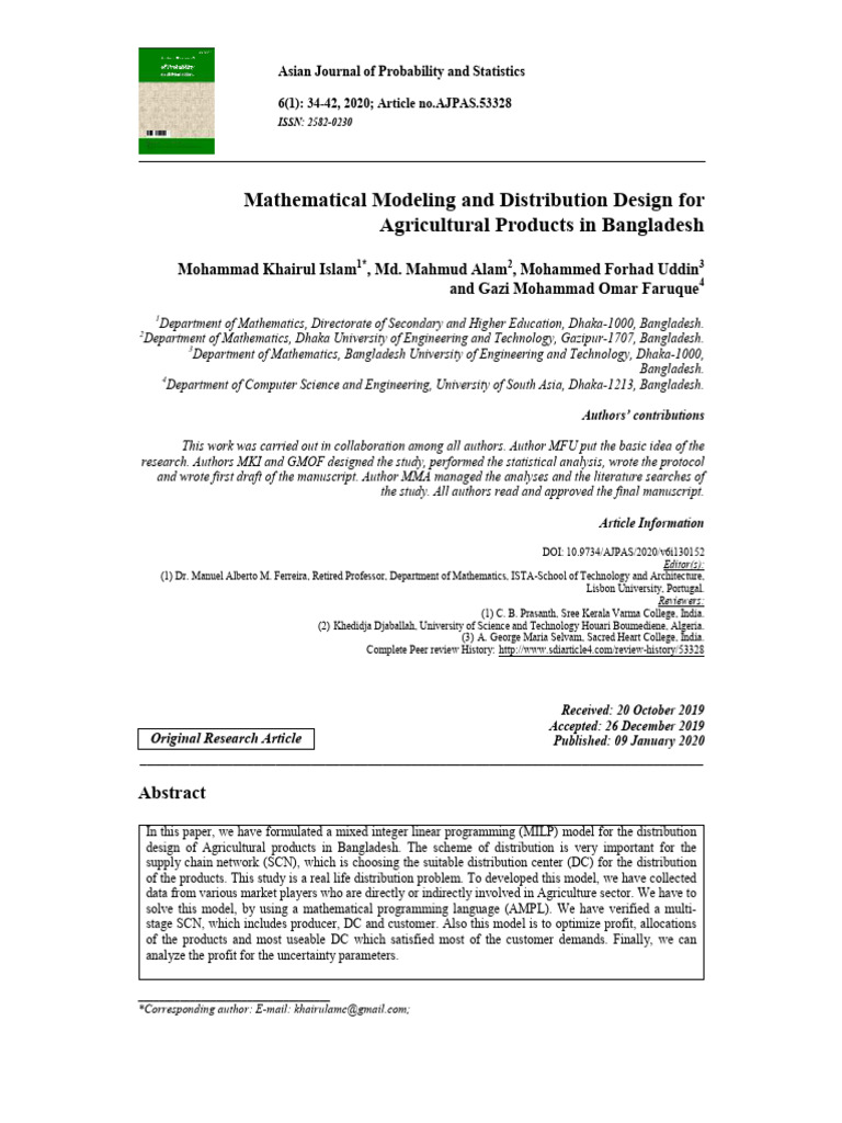 Mathematical Modeling and Distribution Design For 1w46voon1x | PDF ...
