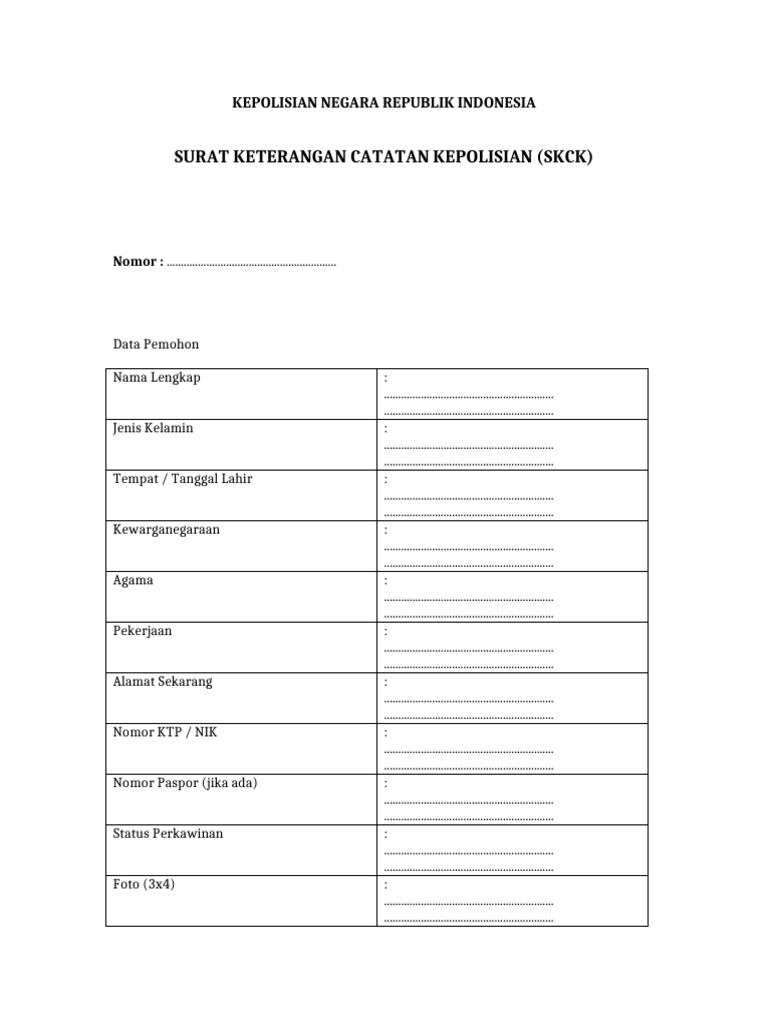 Contoh SKCK untuk Keperluan Resmi | PDF
