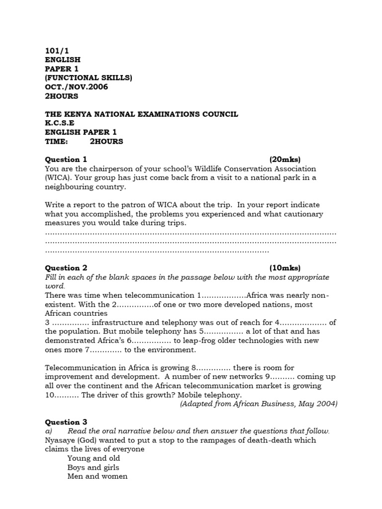 KCSE English Paper 1 & 2 Exam Guide | PDF | Poverty | Poverty ...
