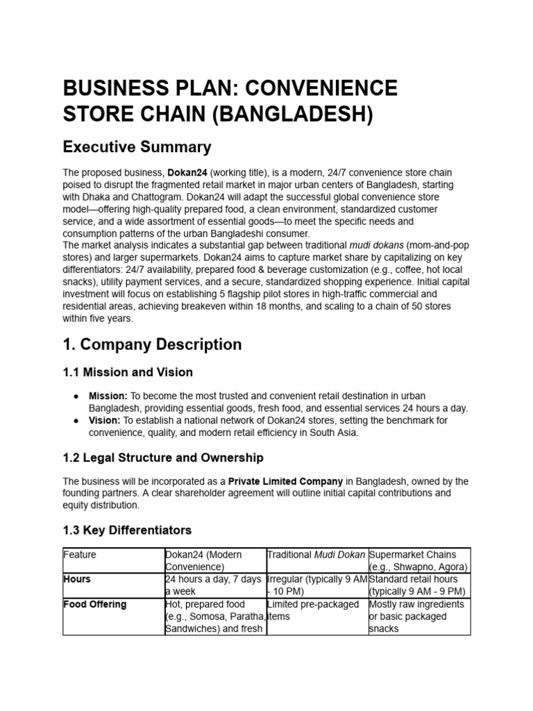 Business Plan - Convenience Store Chain (Bangladesh... | PDF | Drink ...