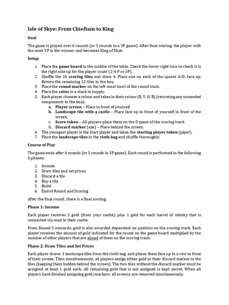 Isle of Skye Game Rules and Scoring | PDF