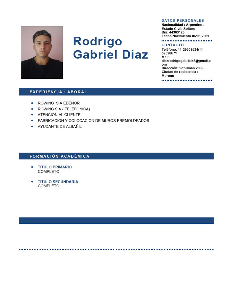 Currículum de Rodrigo Gabriel Díaz | PDF