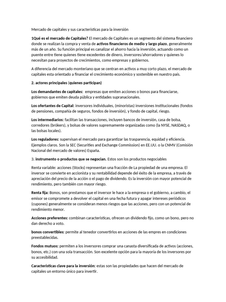 Actividad 1.mercado de Capitales y Sus Características para La ...