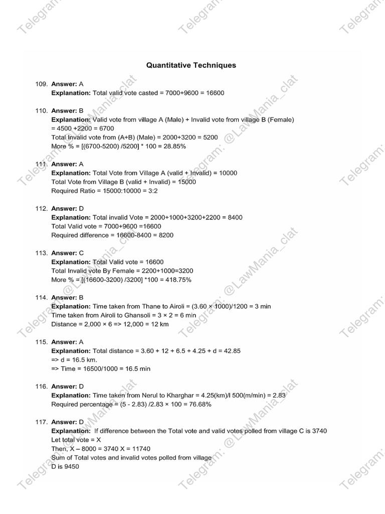 QT Sectional Test Key @LawMania - Clat | PDF