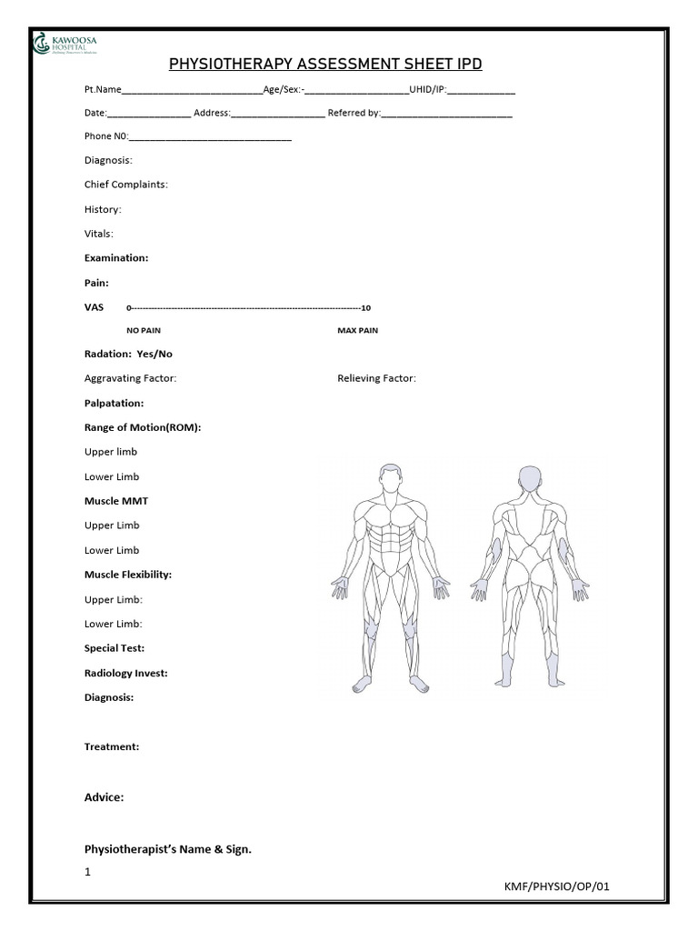 Physiotherapy Assessment Sheet Template | PDF