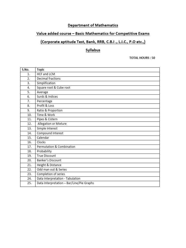 Basic Maths Syllabus for Competitions | PDF