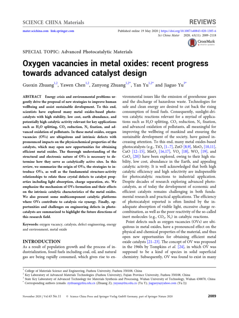 Oxygen Vacancies in Metal Oxides Catalysts | PDF | Catalysis | Ion