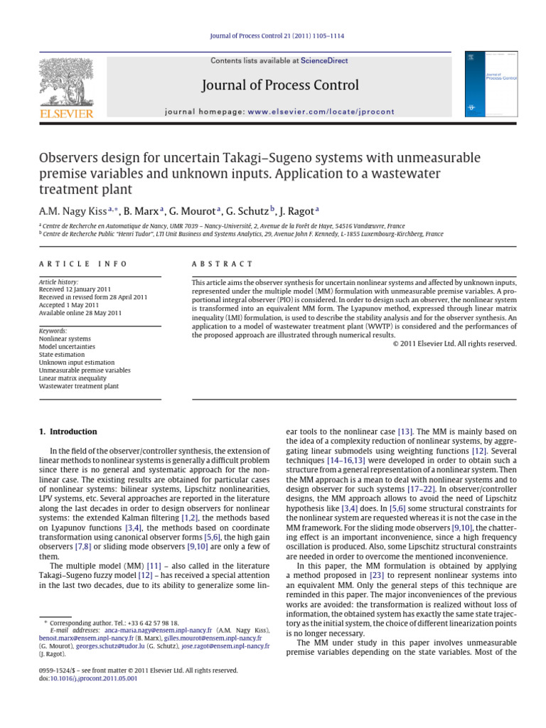 Observer Design for Nonlinear Systems | PDF | Nonlinear System ...