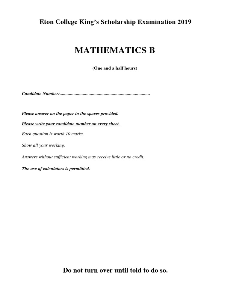 Eton College 2019 Maths Exam Paper | PDF | Area | Number Theory