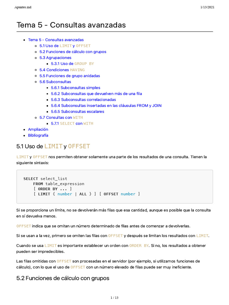 Consultas Avanzadas en SQL: LIMIT, GROUP BY y Subconsultas | PDF | SQL ...