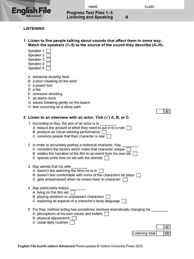 Listening and Speaking Progress Test | PDF