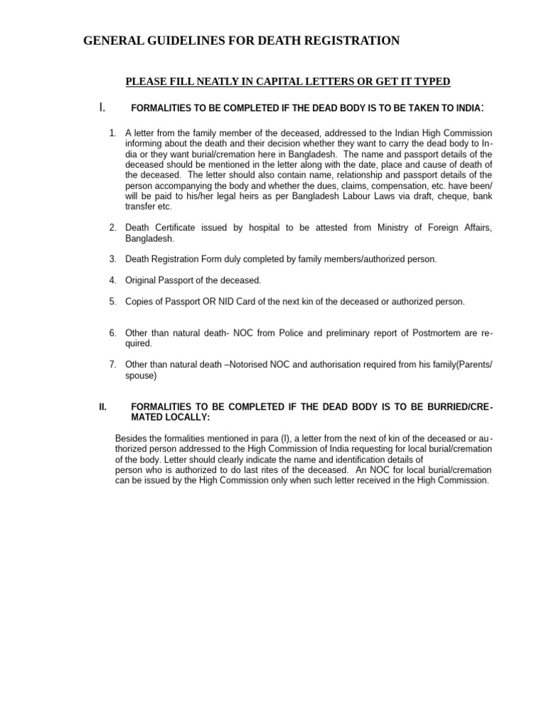Death Registration Guidelines for Indians | PDF | Government And Personhood