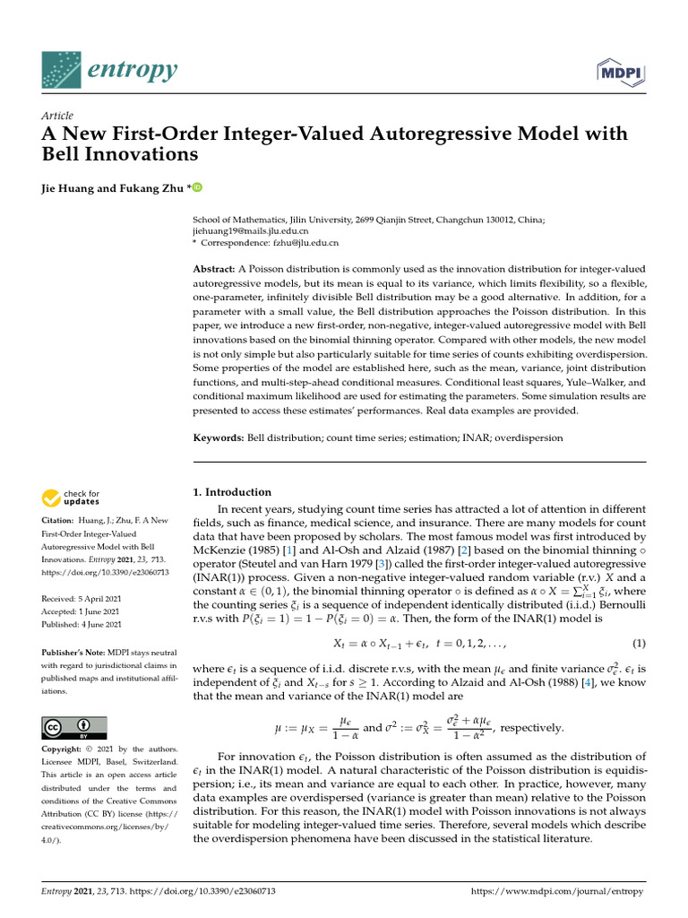 New INAR Model with Bell Innovations | PDF | Estimator | Mean Squared Error