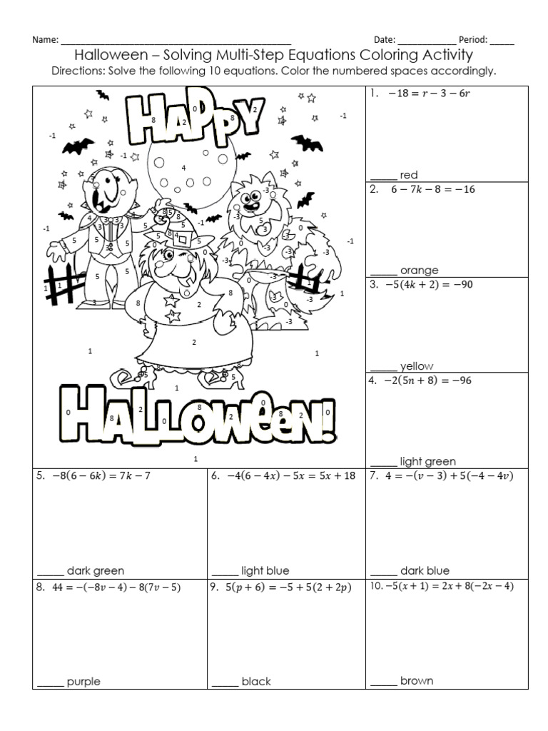 Halloween Multi Step Equation Coloring Activity | PDF | Chess Theory ...