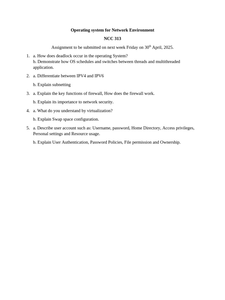 Assignment On NCC 313 Operating System For Network Environment - 070621 ...