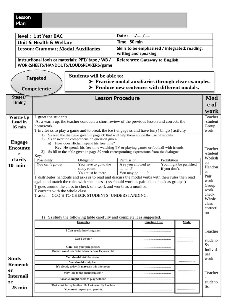 modals ecrif esa lesson plan | PDF | Textbook | Language Mechanics