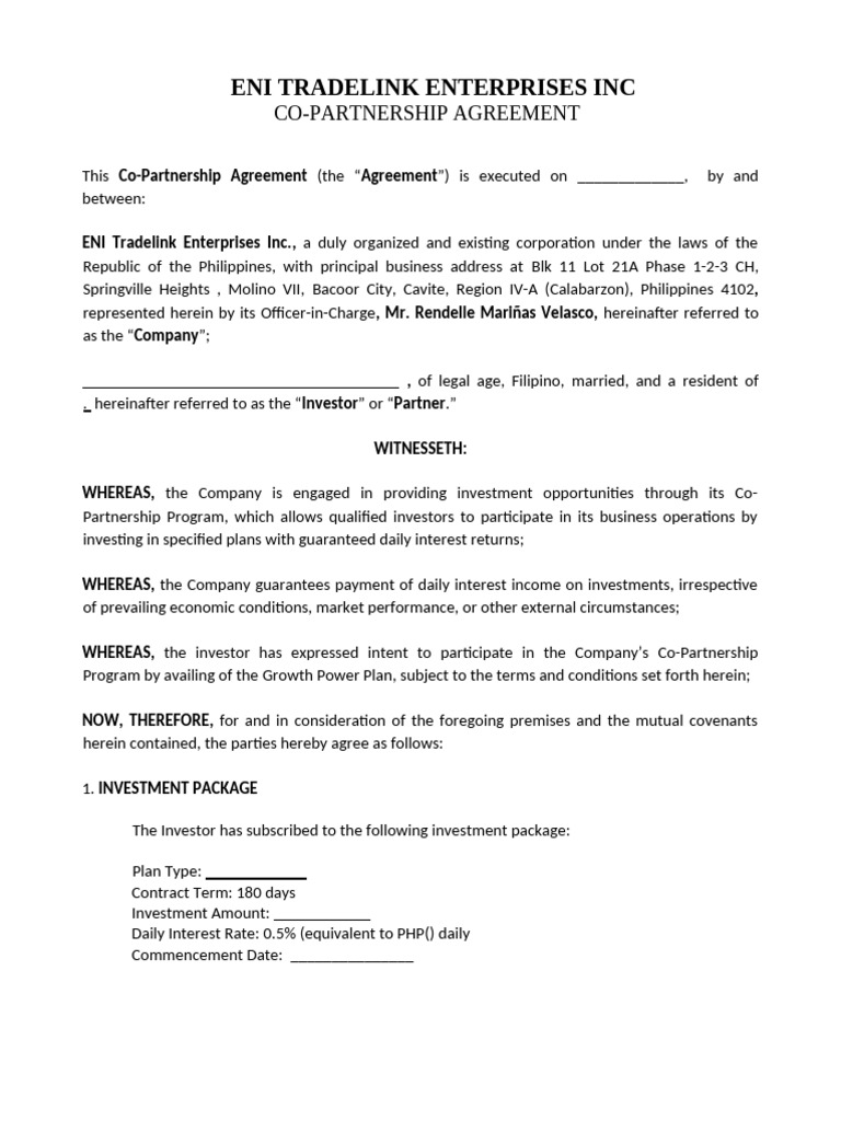 Eni Co-Partnership Official Contract | PDF | Mediation | Arbitration