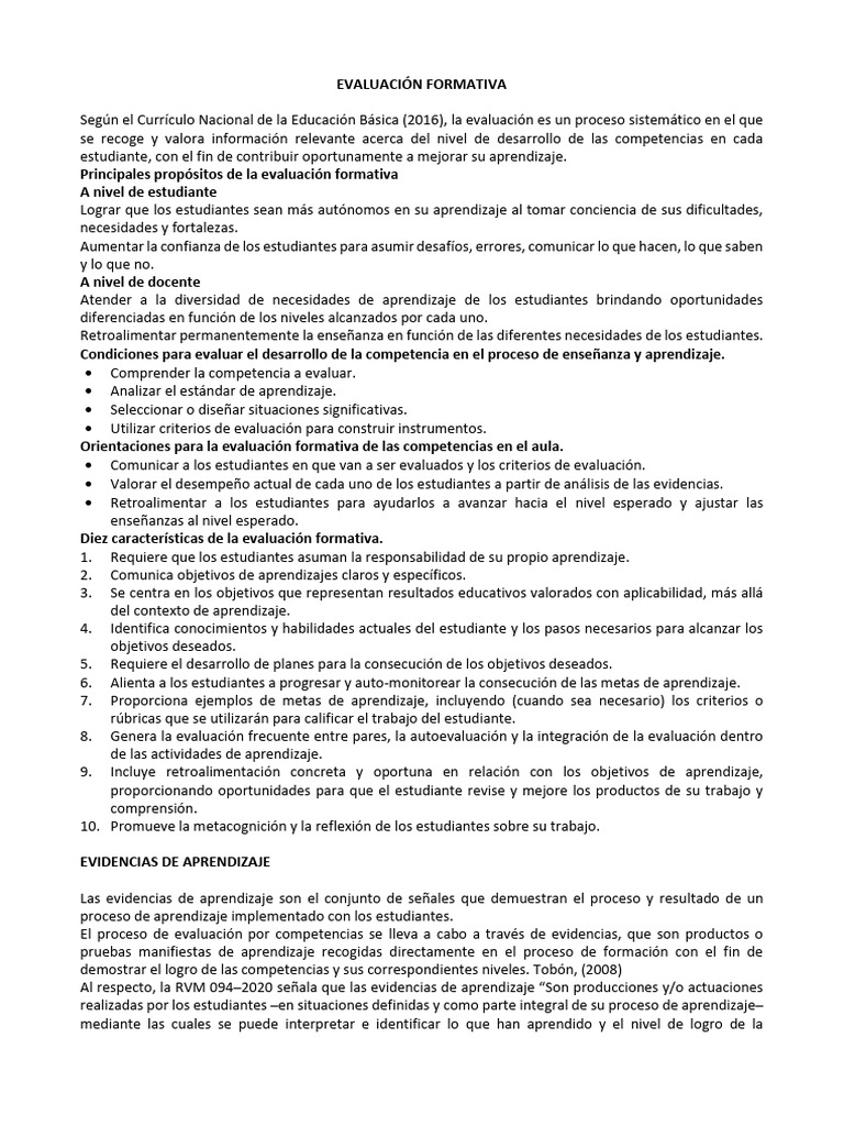 Evaluación Formativa y Evidencias de Aprendizaje | PDF | Evaluación ...