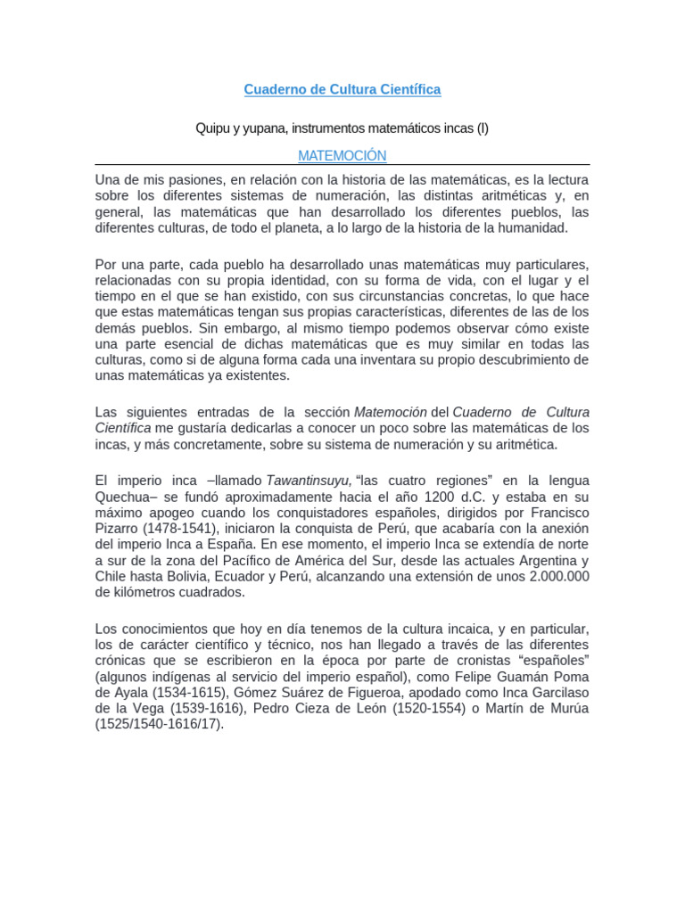 Sistema de numeración inca y quipus | PDF | Imperio Inca