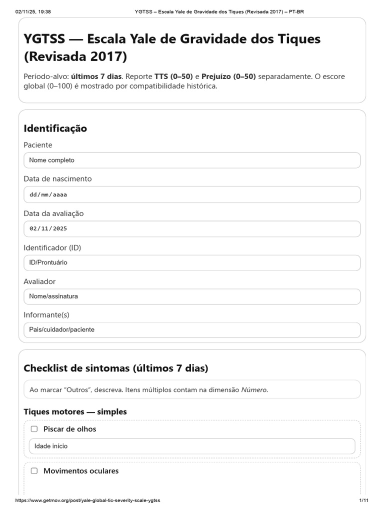 Escala Yale de Gravidade dos Tiques | PDF | Doenças e distúrbios