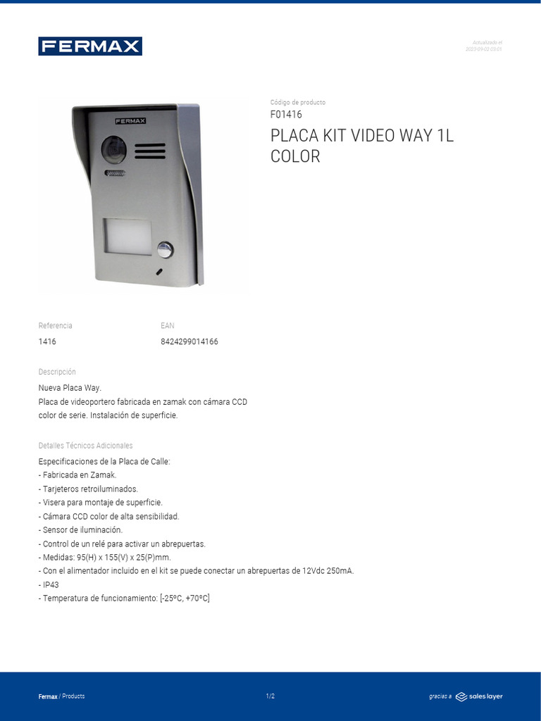 Placa Videoportero Way: Especificaciones y Detalles | PDF