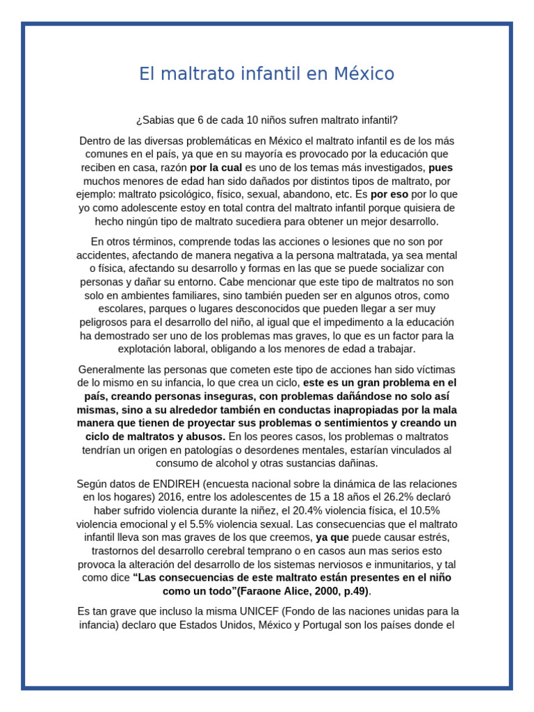 Maltrato infantil en México: cifras y consecuencias | PDF | Abuso ...