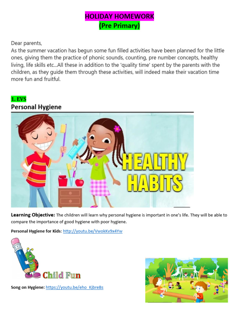Fun Summer Homework for Pre-Primary Kids | PDF | Phonics