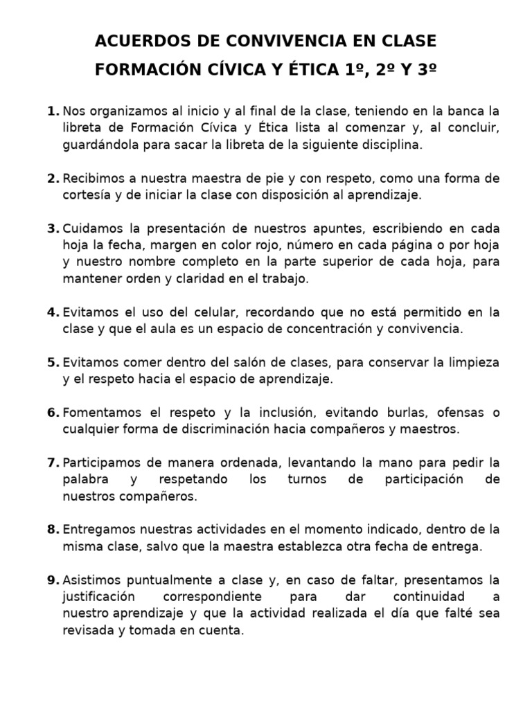 Acuerdos de Convivencia en Clase | PDF