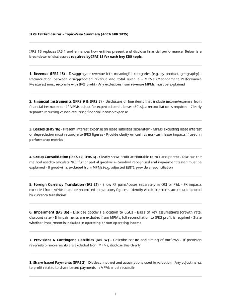 IFRS 18 Disclosure Summary for SBR | PDF | International Financial ...
