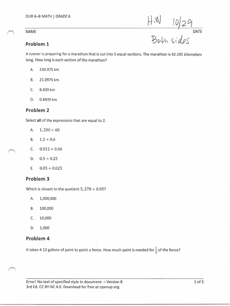 Grade 6 Math Problems and Solutions | PDF