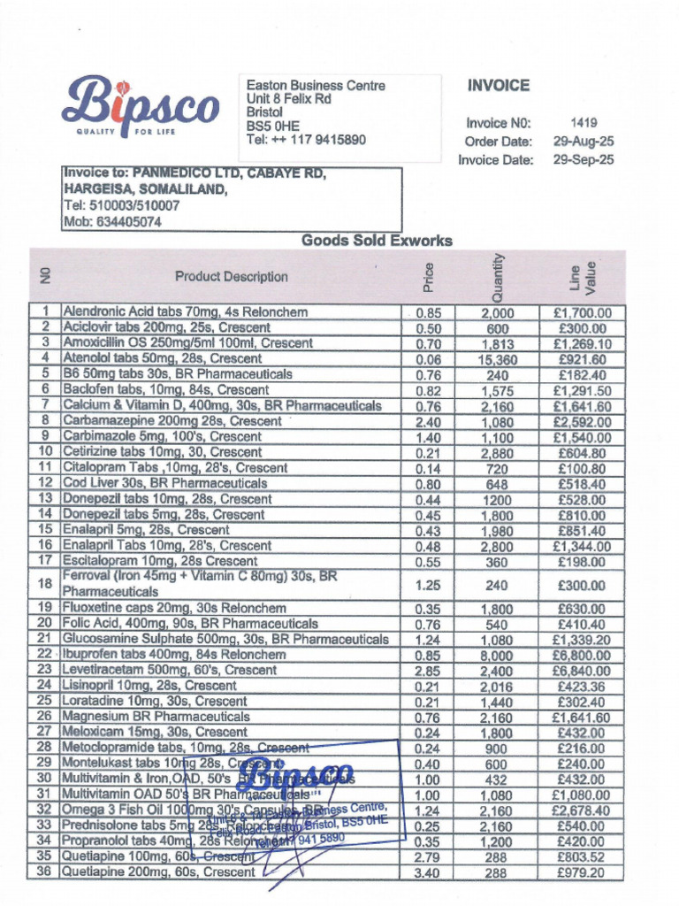 Custom Invoice #1419 | PDF