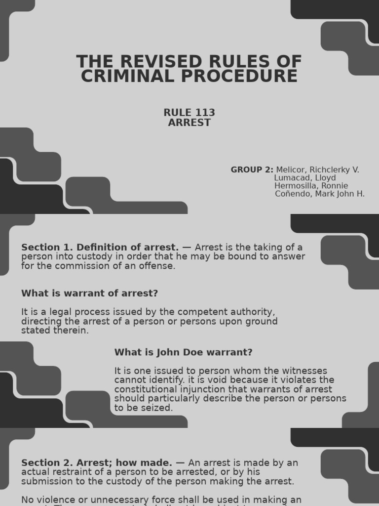 Understanding Arrest Procedures in Law | PDF | Arrest Warrant | Arrest