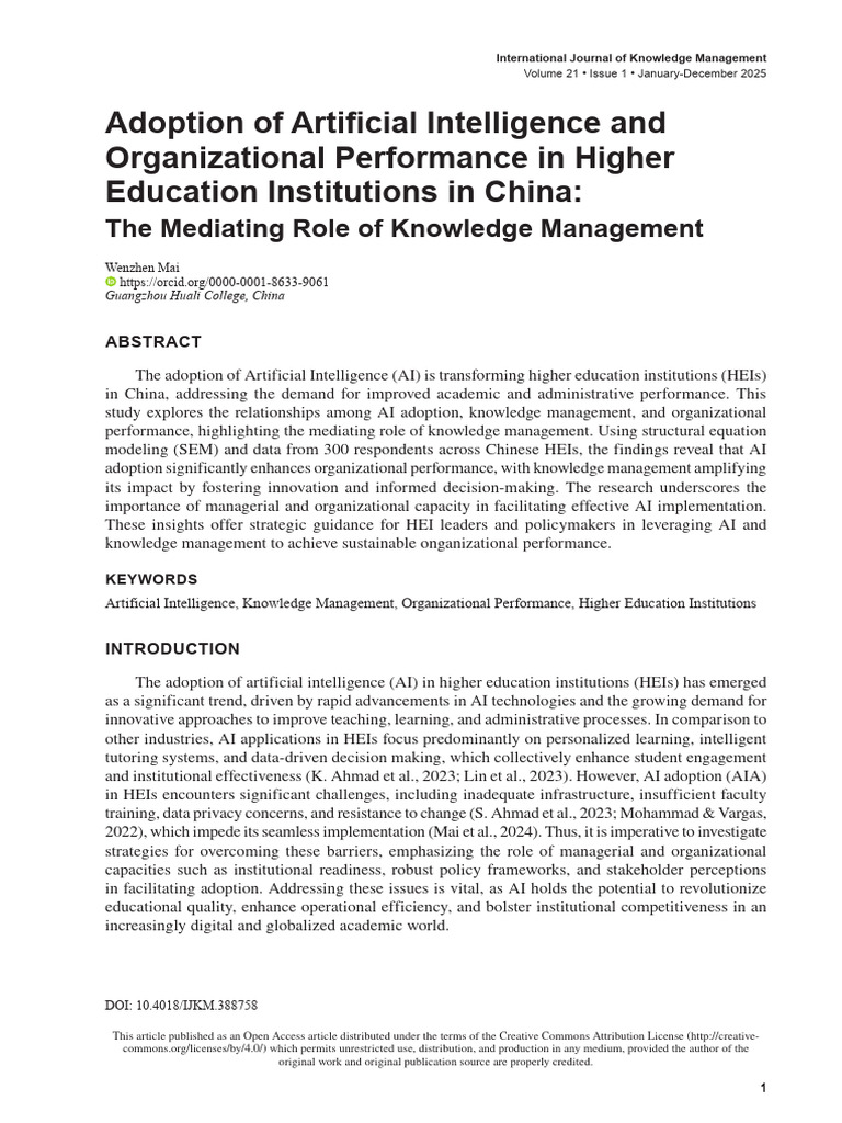 Adoption of Artificial Intelligence and Organizati | PDF | Artificial ...