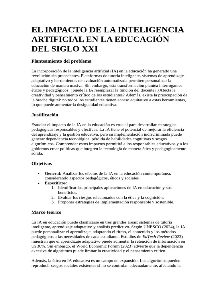Impacto de la IA en la Educación Actual | PDF | Inteligencia artificial ...