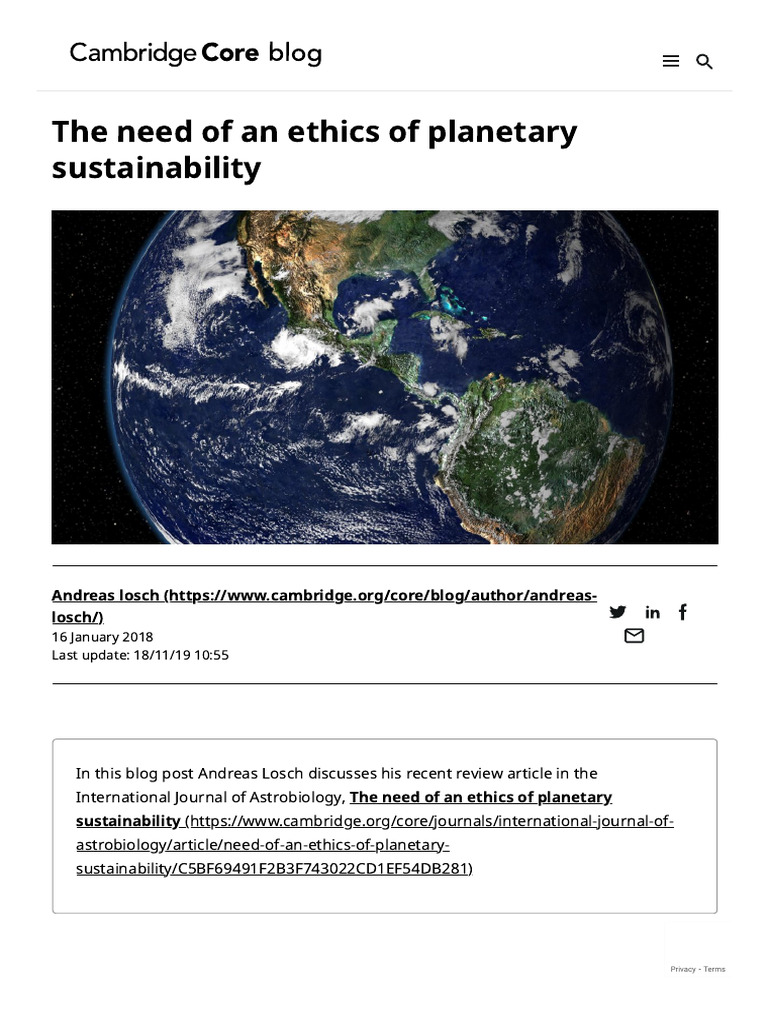 The Need of An Ethics of Planetary Sustainability Astronomy# Cambridge ...