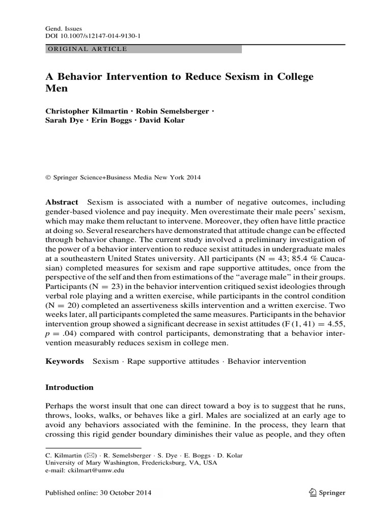 A Behavior Intervention To Reduce Sexism in College Men | PDF | Sexism ...