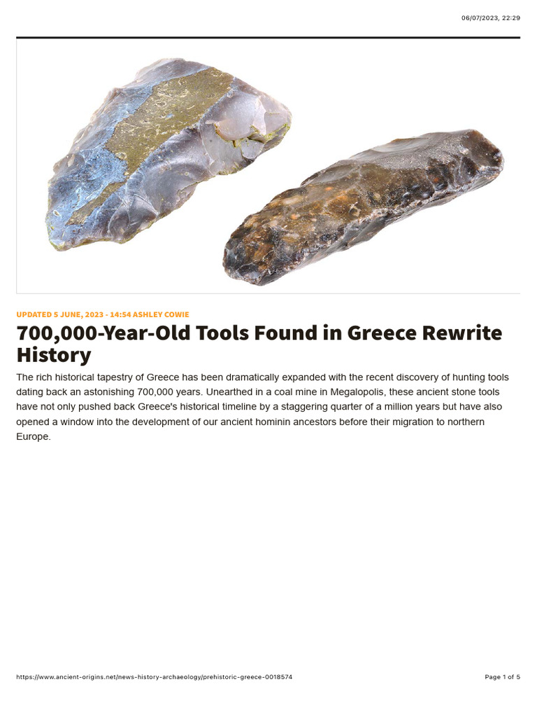 700,000-Year-Old Tools in Greece | PDF | Paleolithic | Mycenae