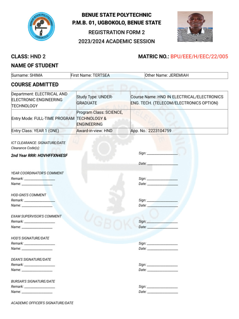 HND Electrical Engineering Registration Form | PDF