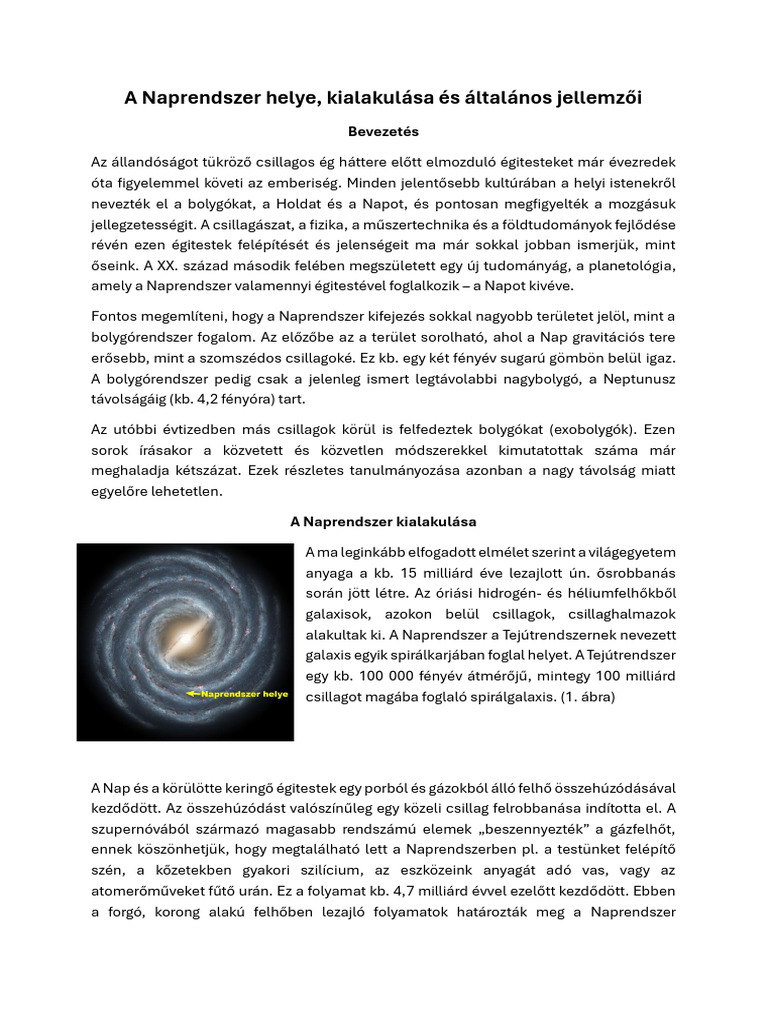 A Naprendszer Helye | PDF