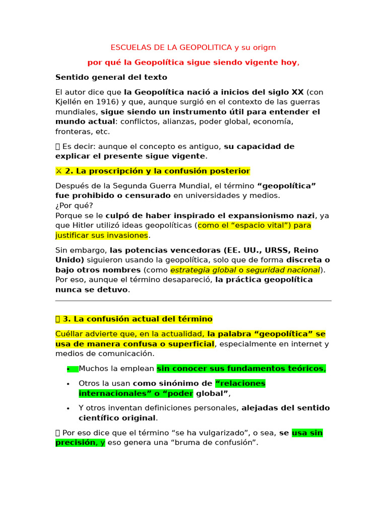 ESCUELAS DE LA GEOPOLITICA y Su Origrn | PDF | Geopolítica | Guerra Fría