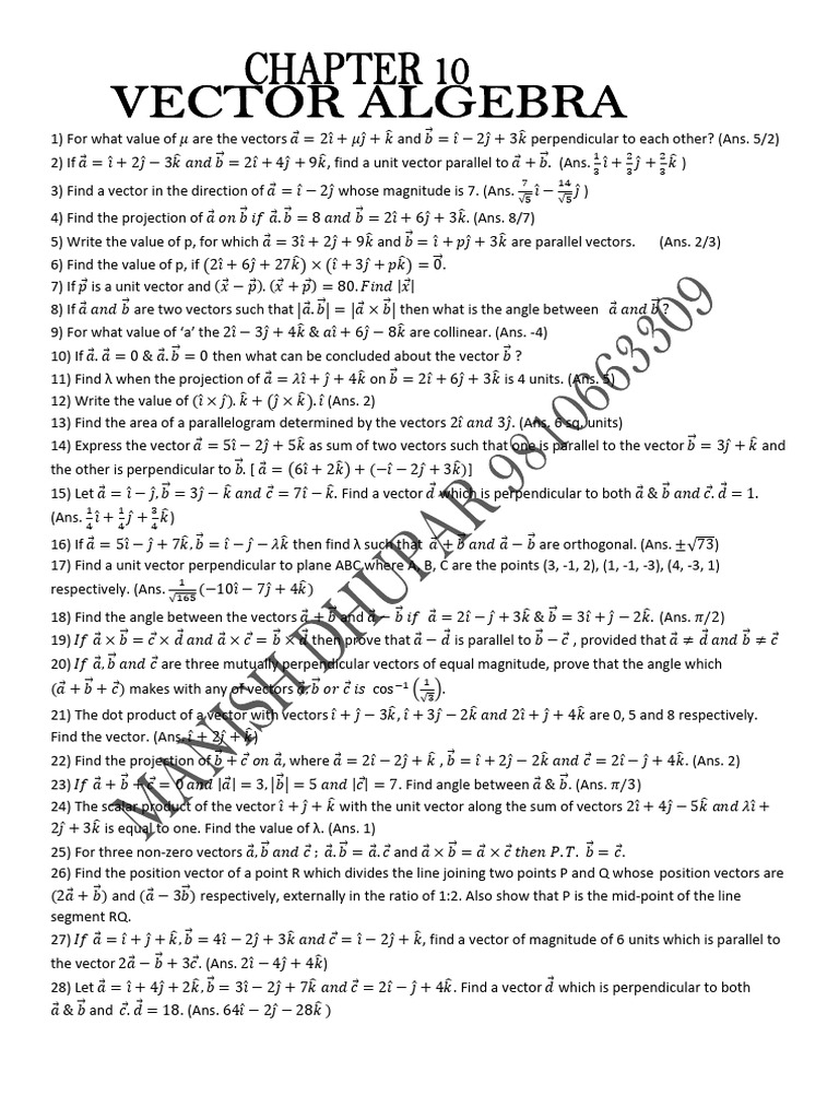 Vector Algebra Problems and Solutions | PDF | Euclidean Vector | Line ...