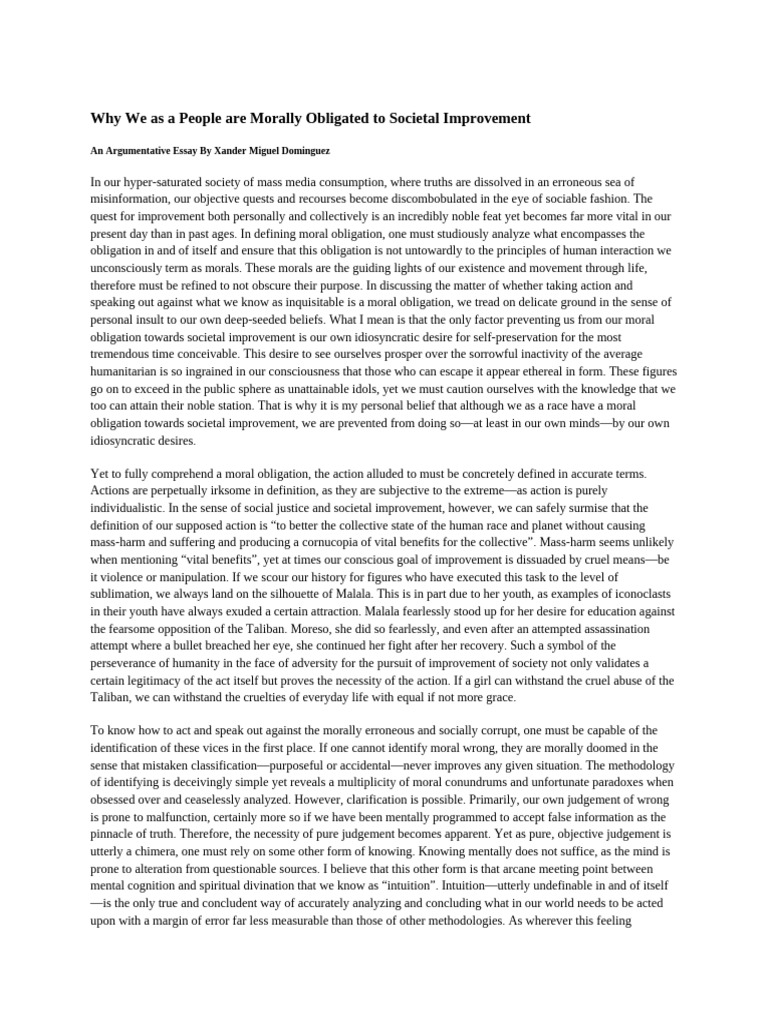 Why We As A People Are Morally Obligated To Societal Improve | PDF ...