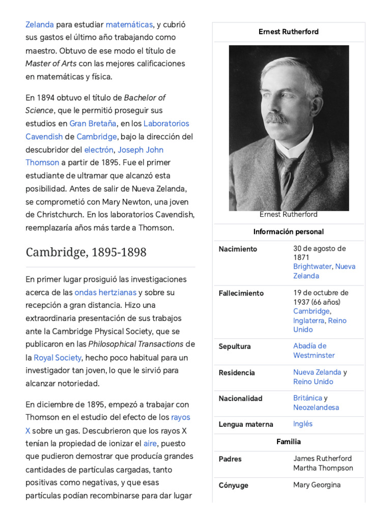 Ernest Rutherford - Wikipedia, La Enciclopedia Libre | PDF | Ciencias ...