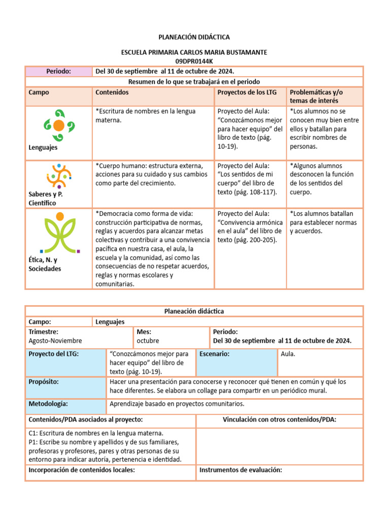 Planeación Didáctica para Primaria | PDF | Salón de clases | Aprendizaje