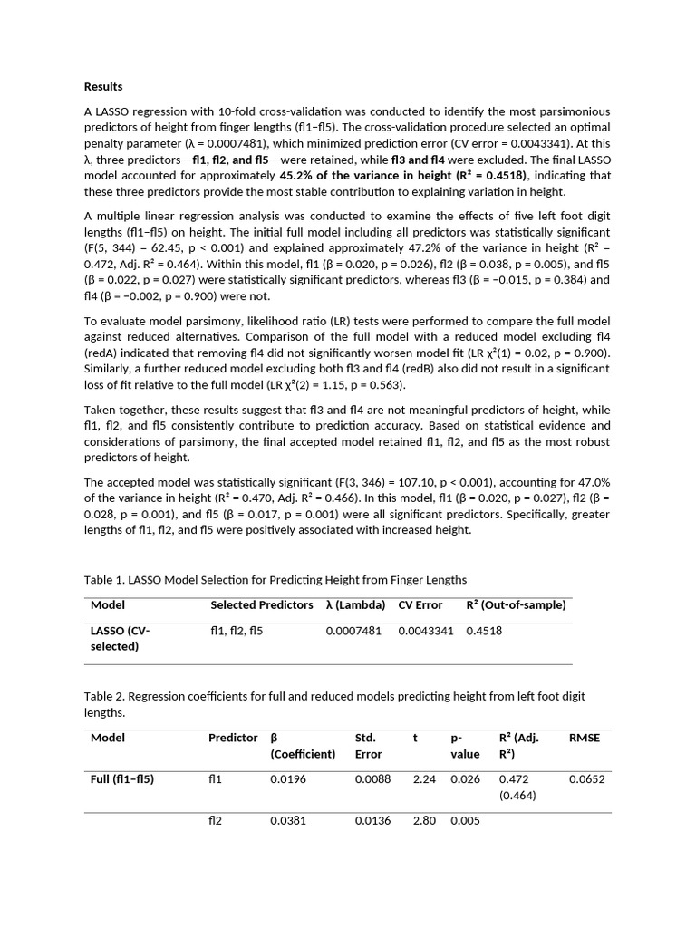 Analyis 3 OLS Model For Left Foot Print | PDF | Linear Regression ...