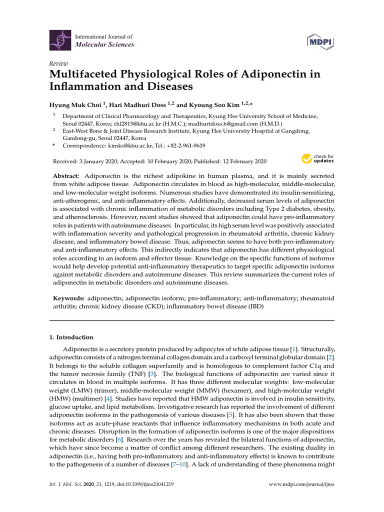 Multifaceted Physiological Roles of Adiponectin | PDF | Cell Signaling ...